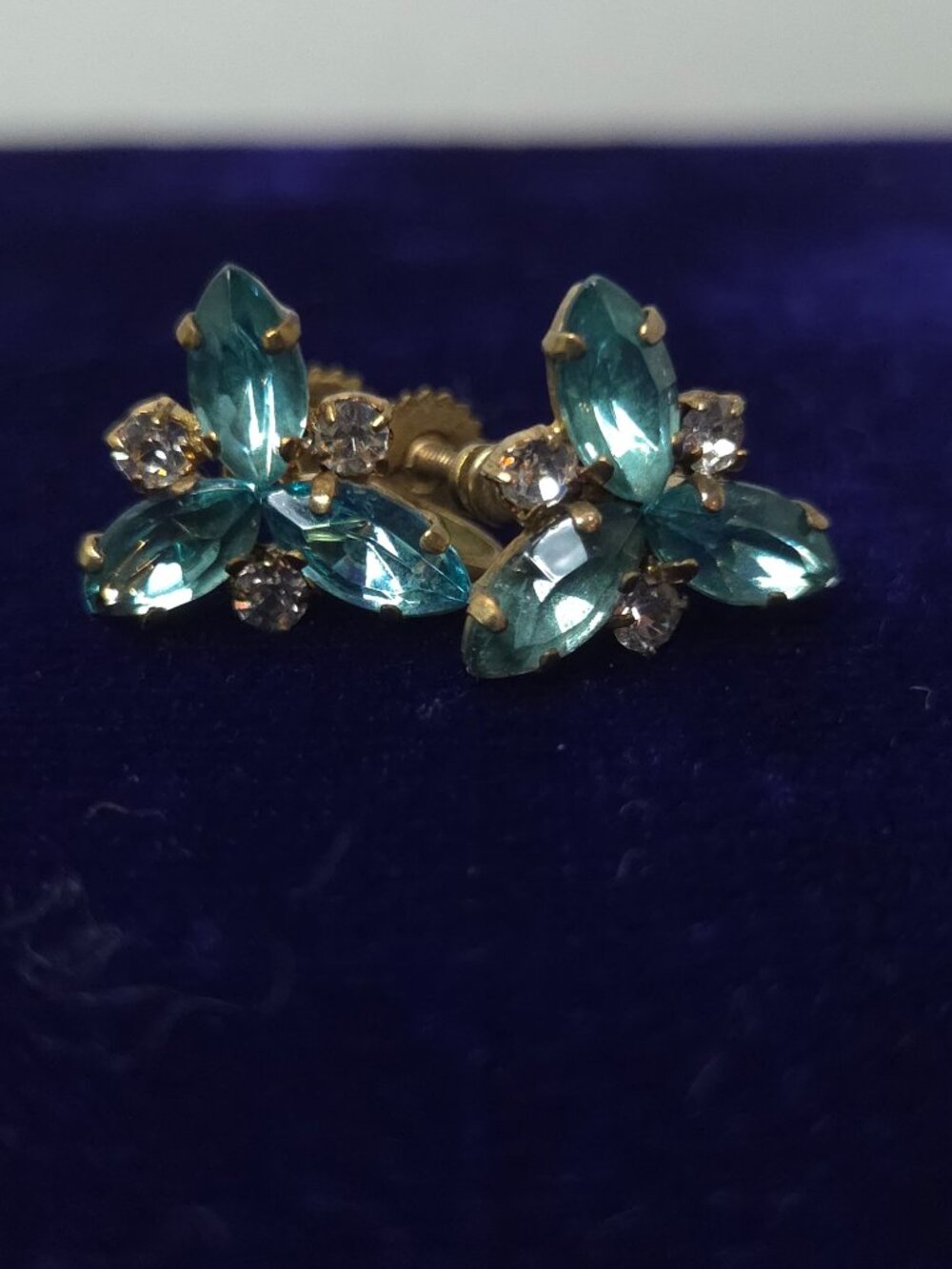 Vintage Brass and Crystal Rhinestone Screw Back Earrings